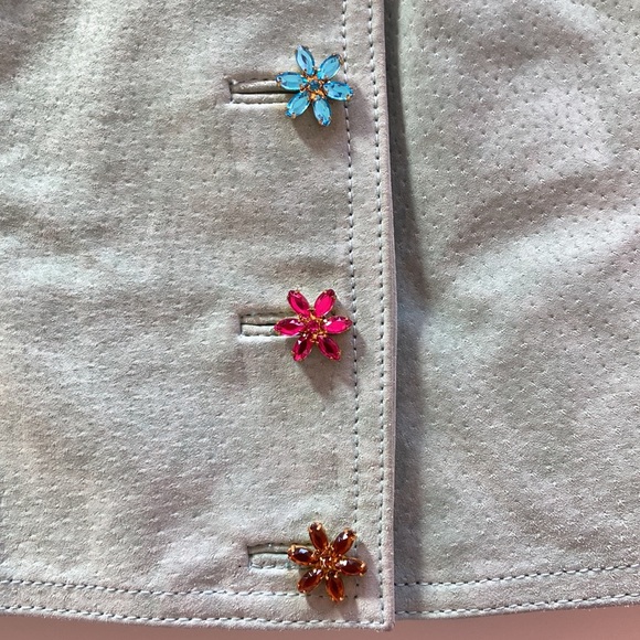 WILSONS LEATHER Floral Jewelled Aqua Suede Bustier - Picture 11 of 13